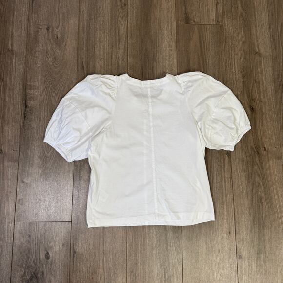 Madewell Puff-Sleeve Tee S White Crewneck Cotton Jersey Relaxed Fit Ruffle Trim - Picture 6 of 8